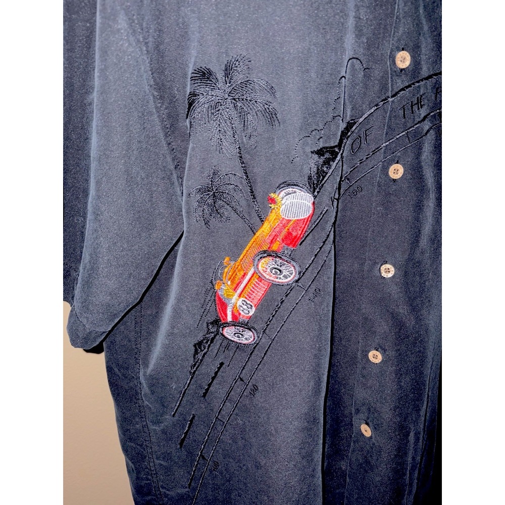 Bamboo Cay Bugatti King Of The Road Embroidered Button Up Hawaiian Black Med - Picture 4 of 10